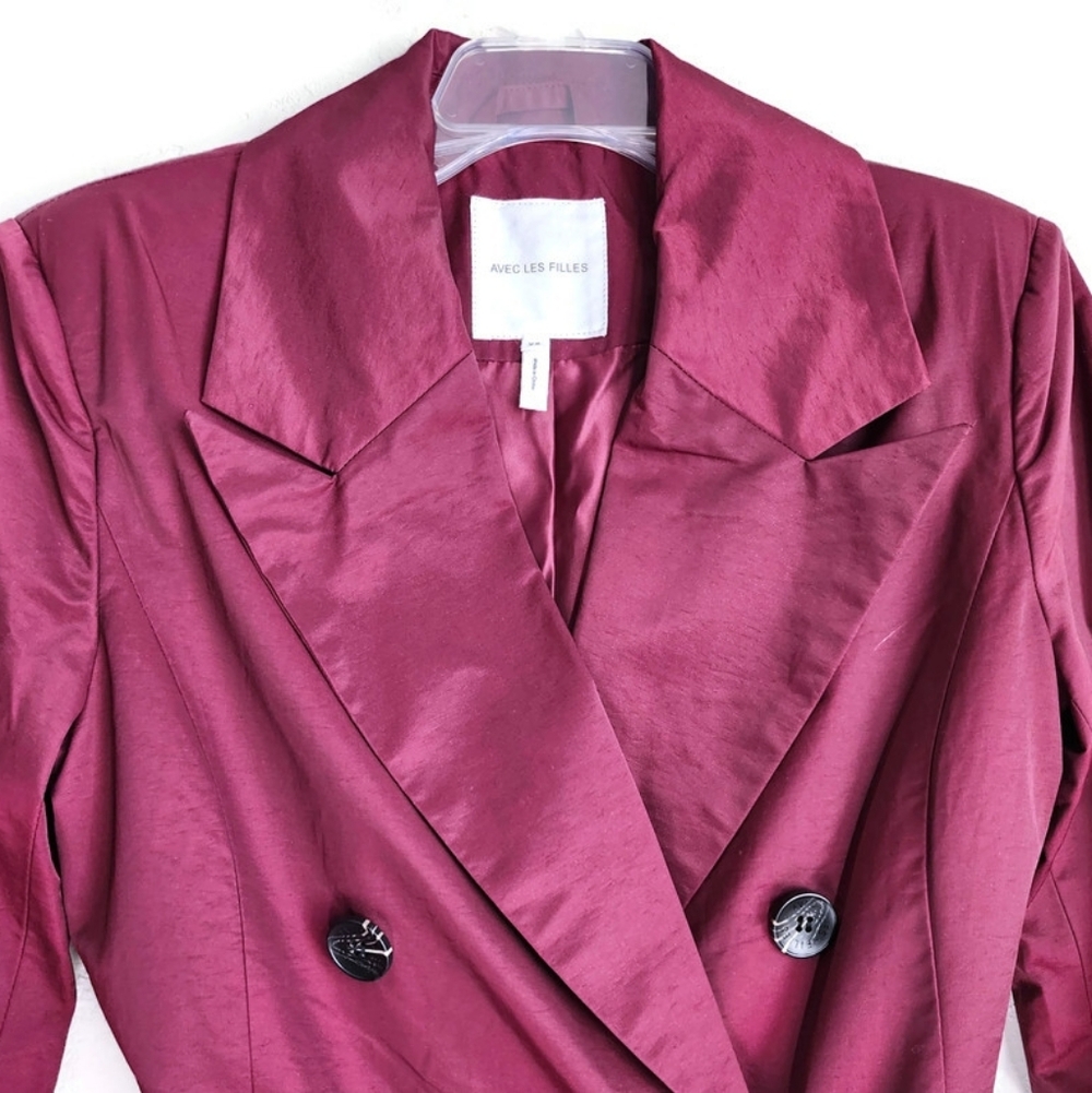 Avec Les Filles Dark Burgundy Stretch Cotton Blend Belted Longline Trench Coat - Picture 6 of 12